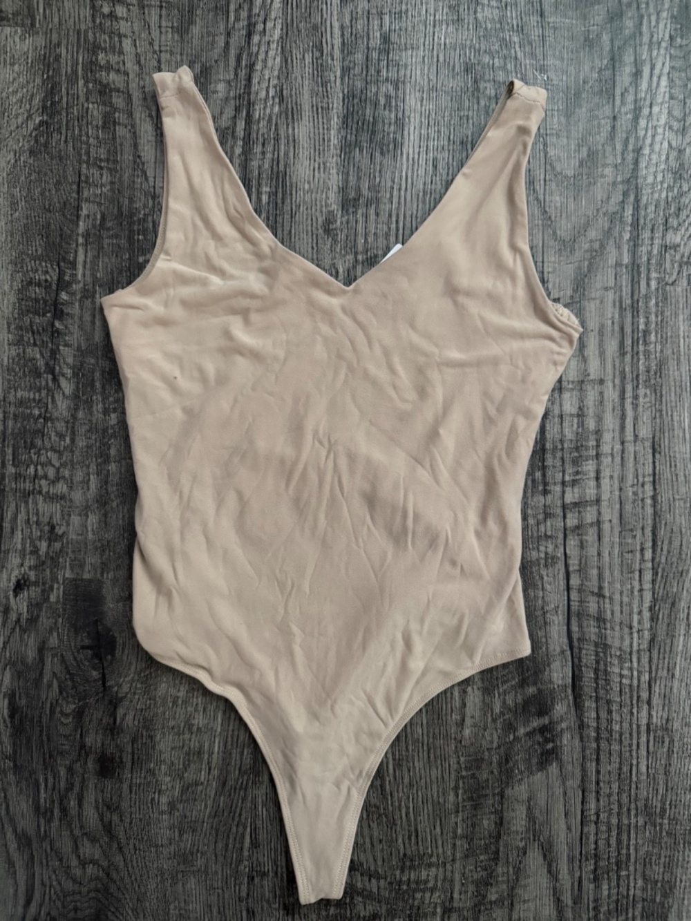 Pink Rose Bodysuit Womens Small Tan Nude V Neck Thong Sleeveless NWT